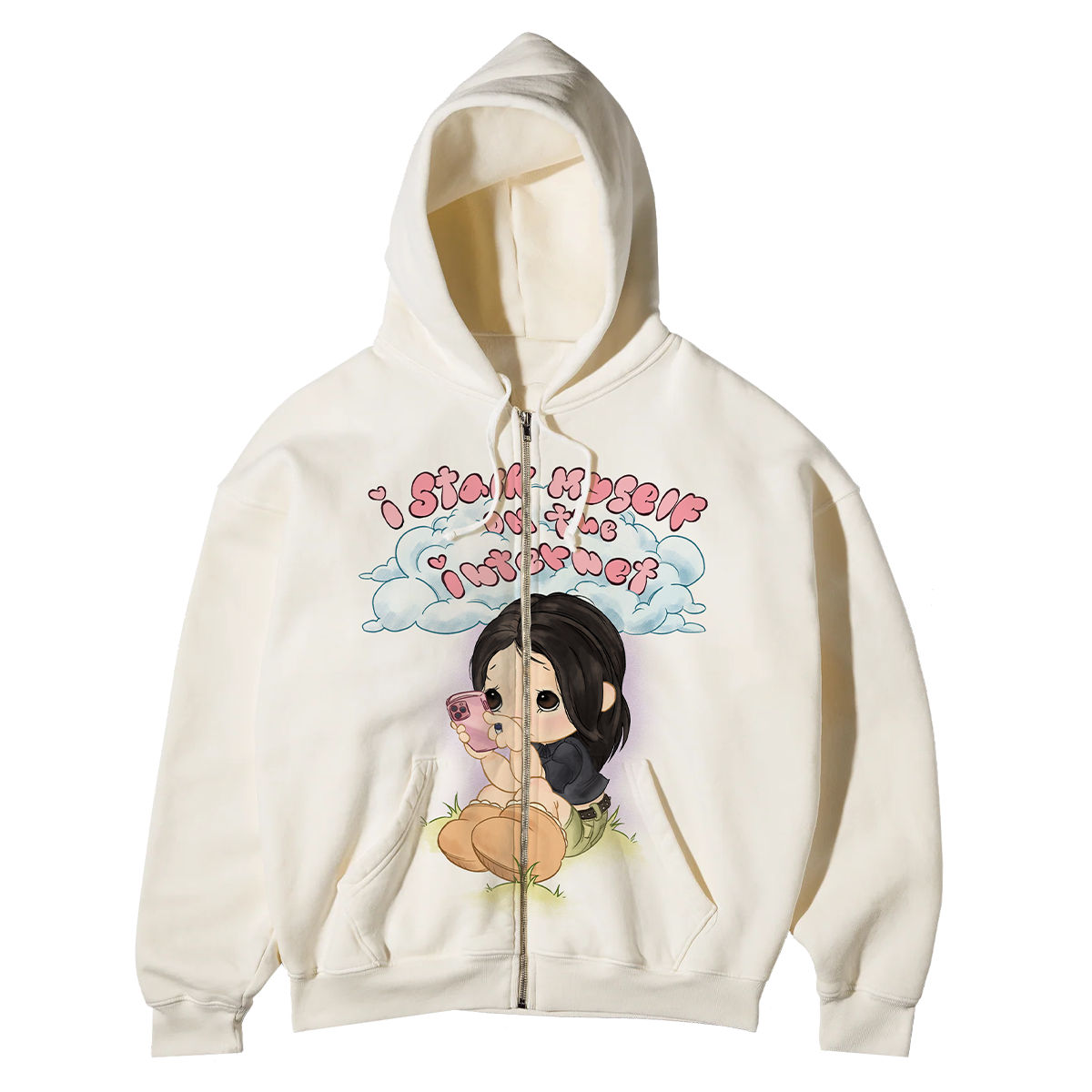 I Stalk Myself On The Internet Zip Up Hoodie (White)